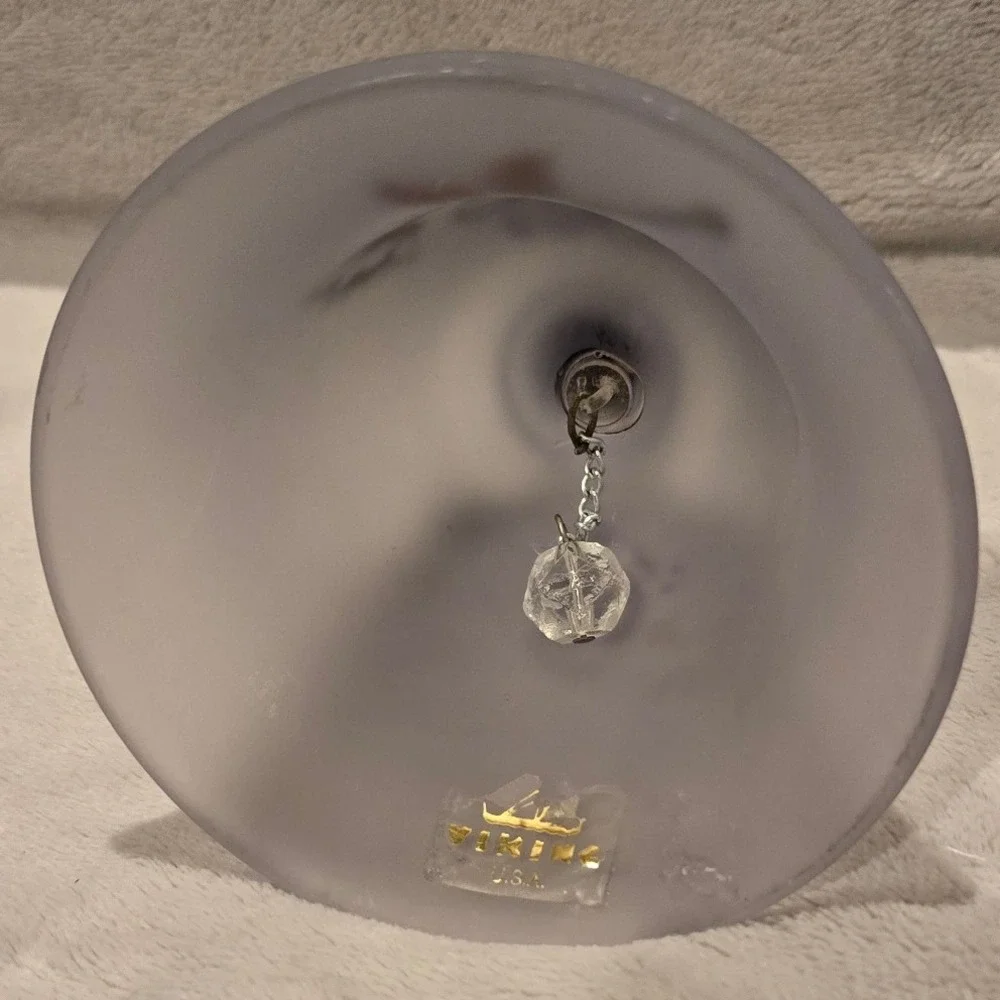Viking Glass Frosted Lavender Satin Hand Painted Floral Dinner Bell Made in USA